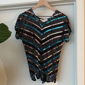 Vintage 100% silk Argenti sequin top, size M